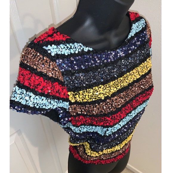 Alice & Olivia Kelli Sequin Striped Cropped Top - Picture 9 of 15